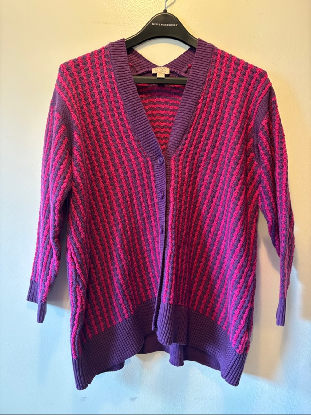 Women's Purple & Pink Striped V-Neck Button Cardigan